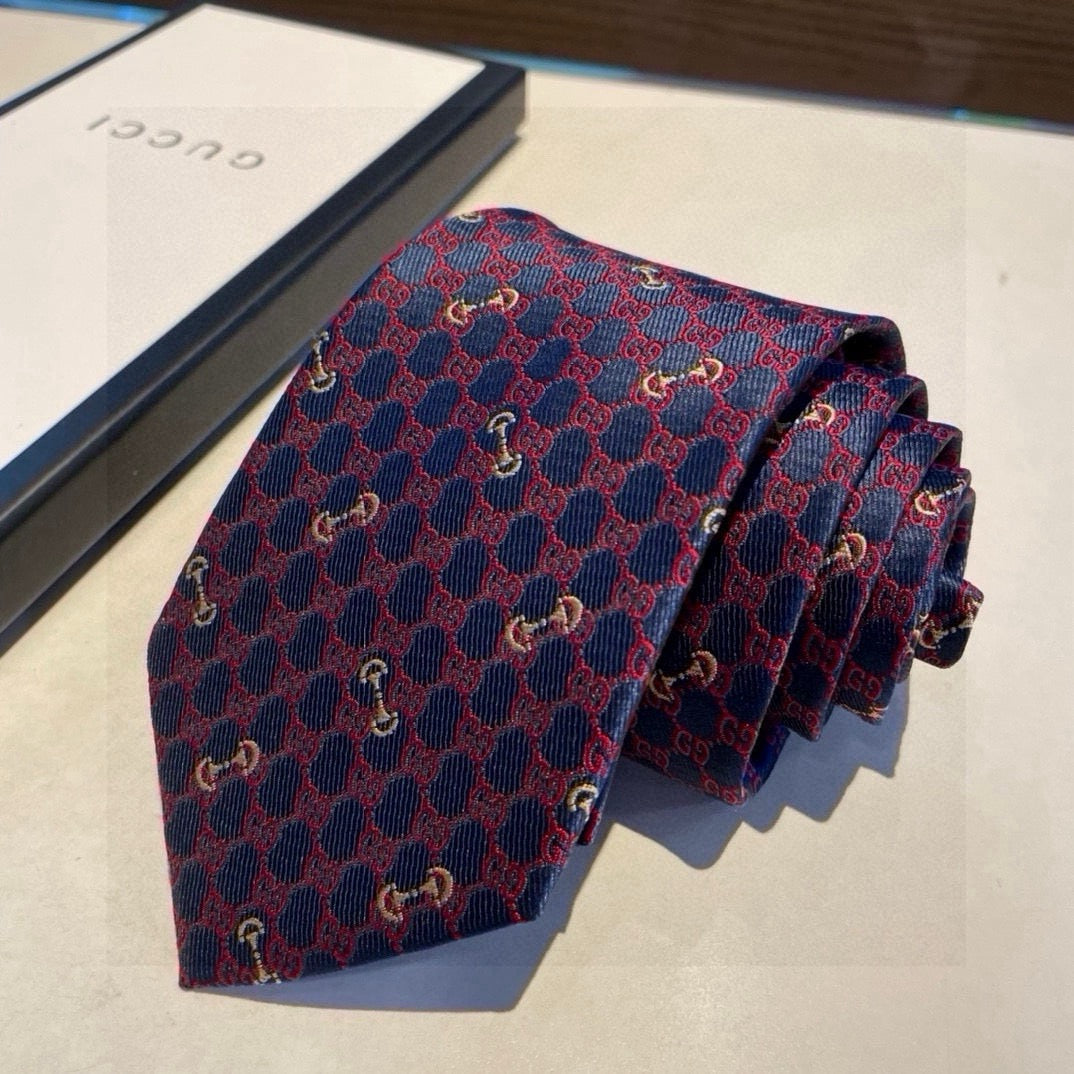Gucci Style Men's Geometric Monogram Silk Tie