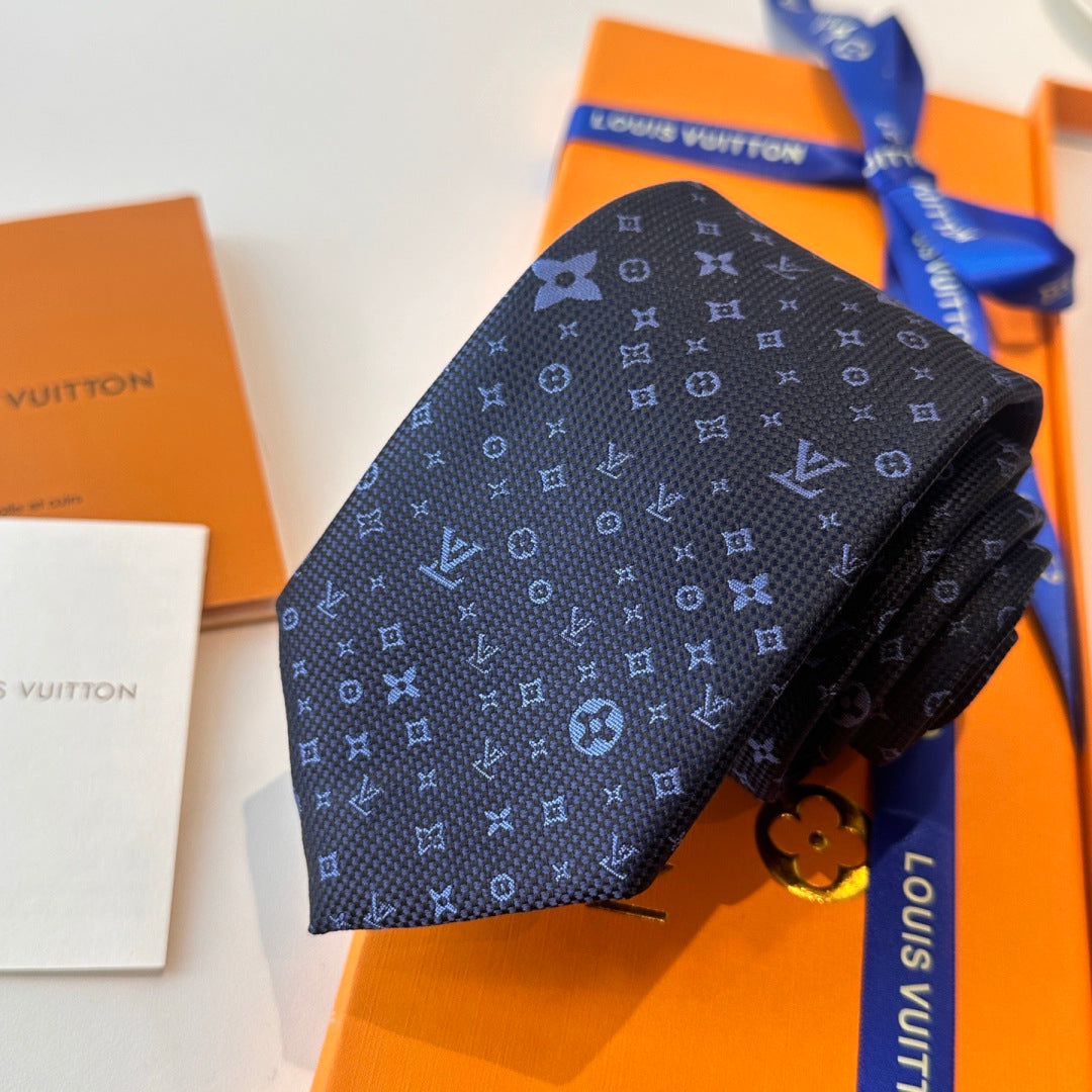 Louis Vuitton Style Men's Monogram Flower Silk Tie