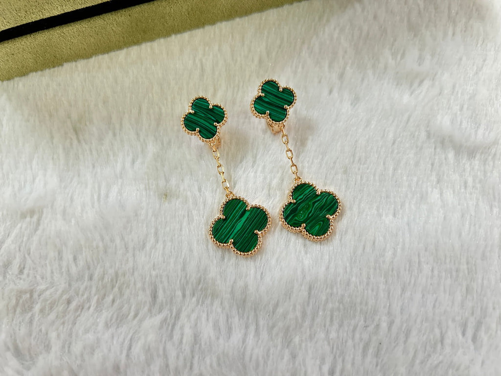 Van Cleef & Arpels CLOVER 2 MOTIF MALACHITE EARRINGS