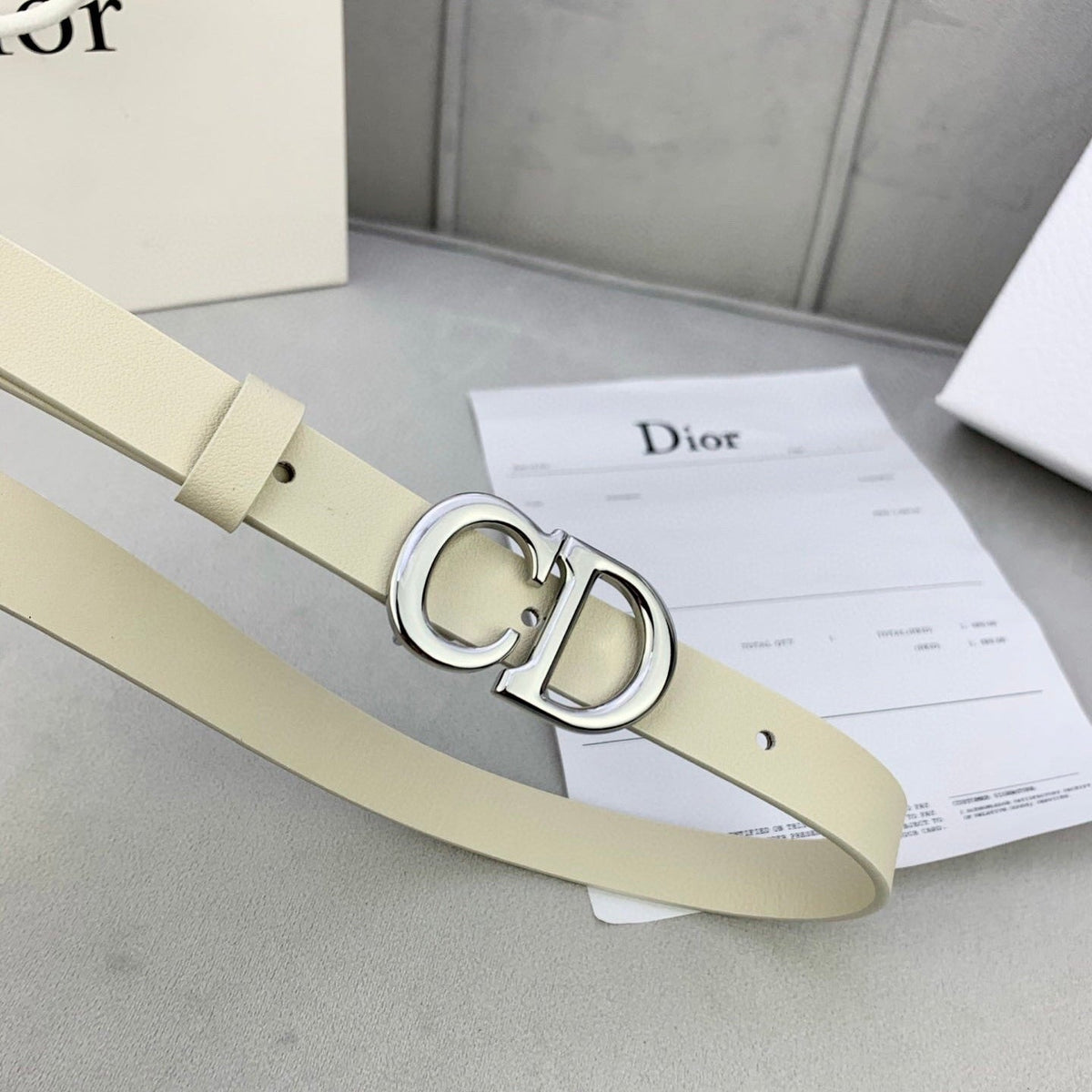 DIOR 25S BELT 20 MM IN BEIGE WHITE CALFSKIN WITH SILVER HARDWARE 590776