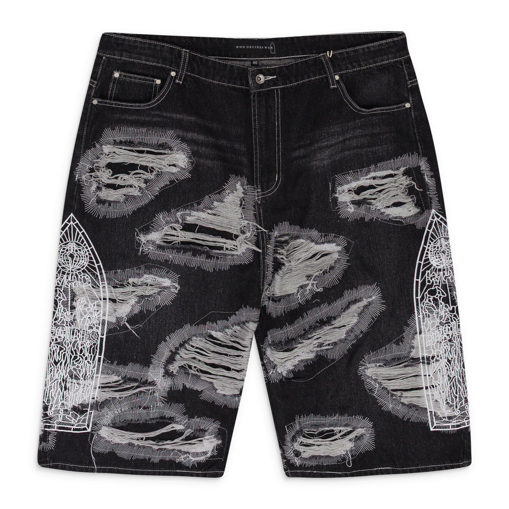 BLACK DARNING SIDE EMBROIDERY SHORTS
