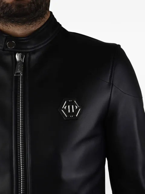 Philipp Plein hexagonal logo biker jacket