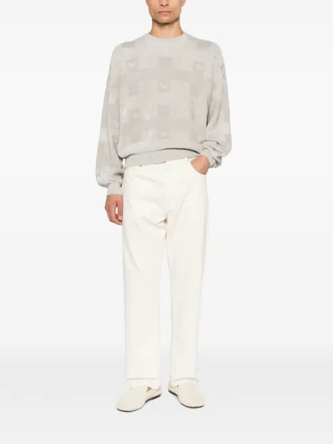 Emporio Armani crew neck pullover with checkered inlay graphic and logo