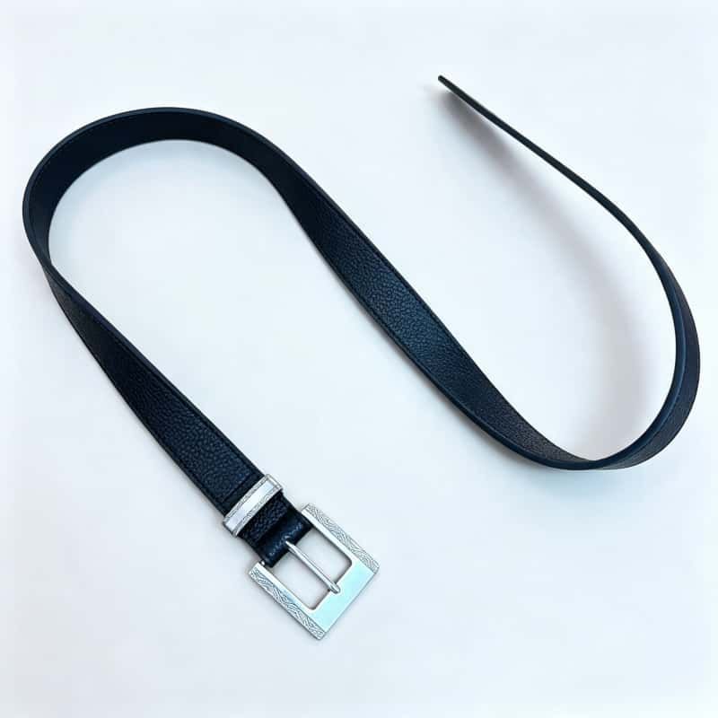 Litchi Grain Cowhide Belt Vintage Engraved Pin Buckle Waist Belt