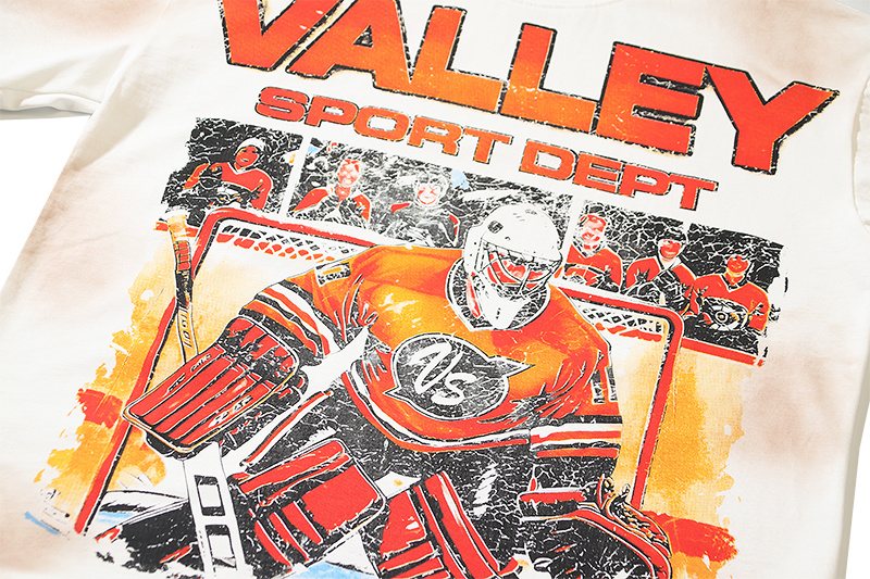 VALE USA Washed Cream Hockey Graphic T-Shirt