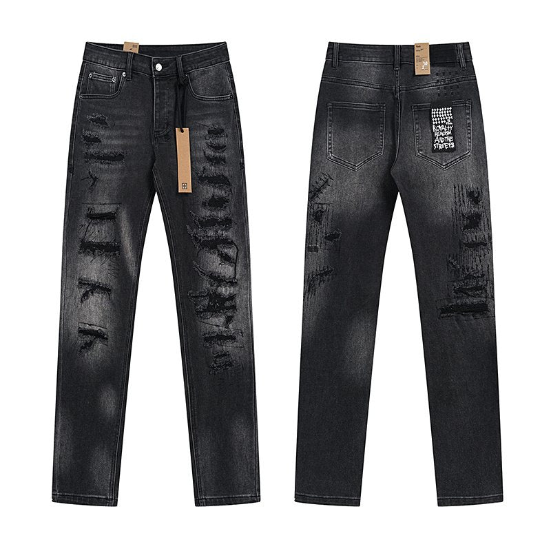 Ksubi Black Washed Distressed Slim Tapered Jeans