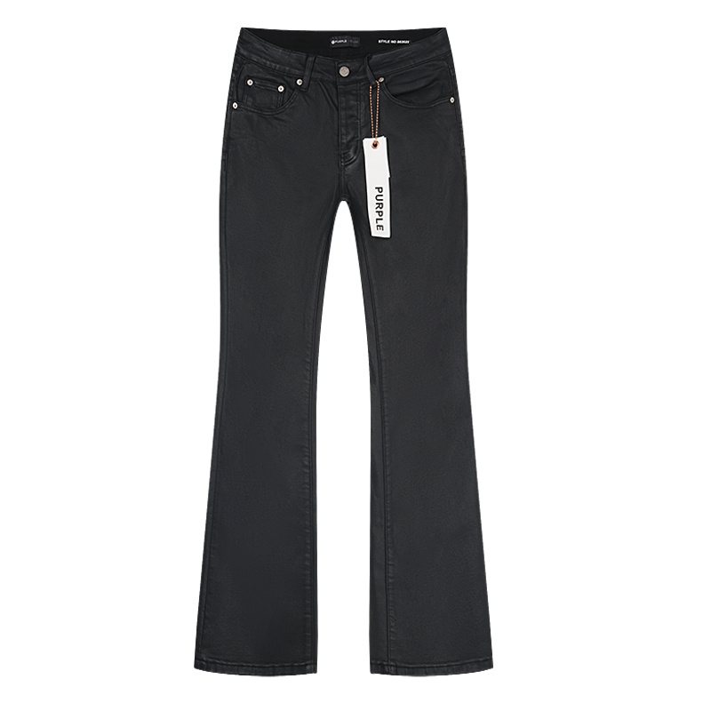 Purple Brand Black Coated-Look Bootcut Jeans