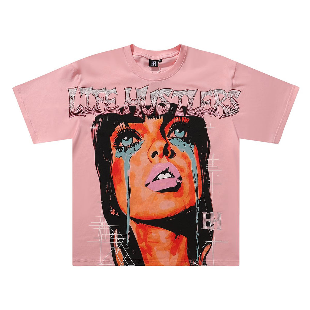Life Hustlere Crying Woman Rhinestone Graphic T-Shirt