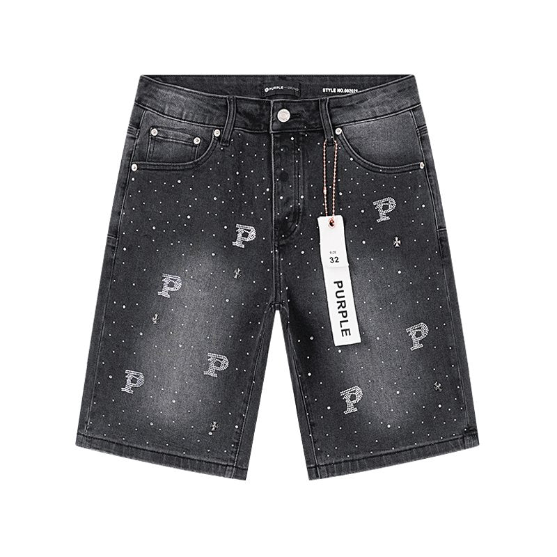 Purple Brand Rhinestone Washed Denim Shorts