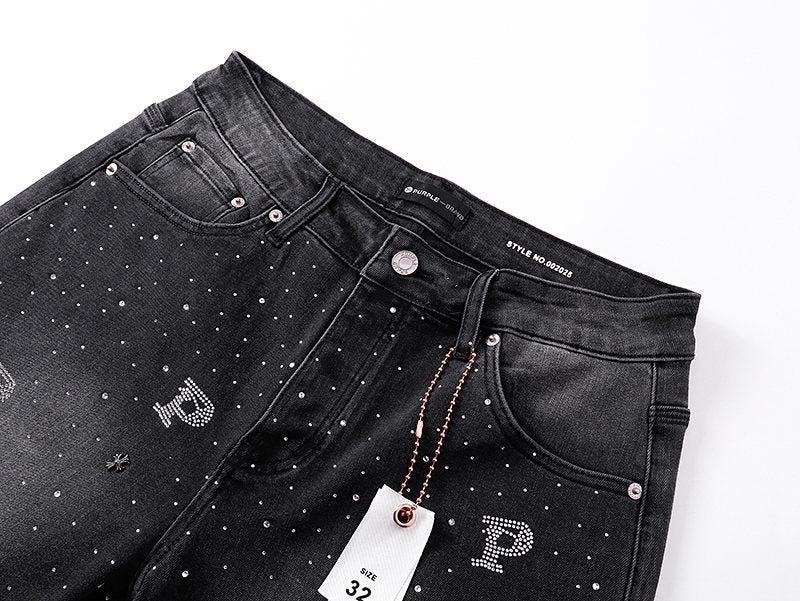 Purple Brand Rhinestone Washed Denim Shorts