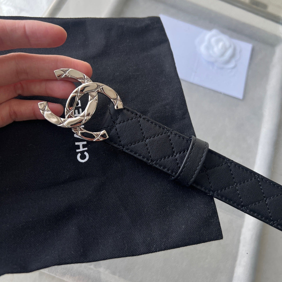 CHANEL 25S BELT 30 MM IN BLACK CALFSKIN 616604