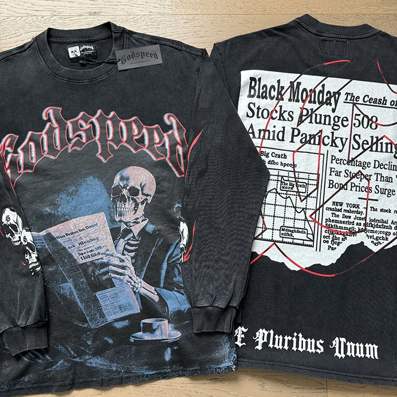 Godspeed Black Monday Skeleton Newspaper Long-Sleeve T-Shirt