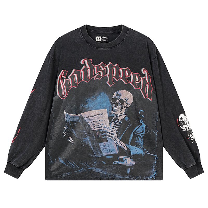 Godspeed Black Monday Skeleton Newspaper Long-Sleeve T-Shirt