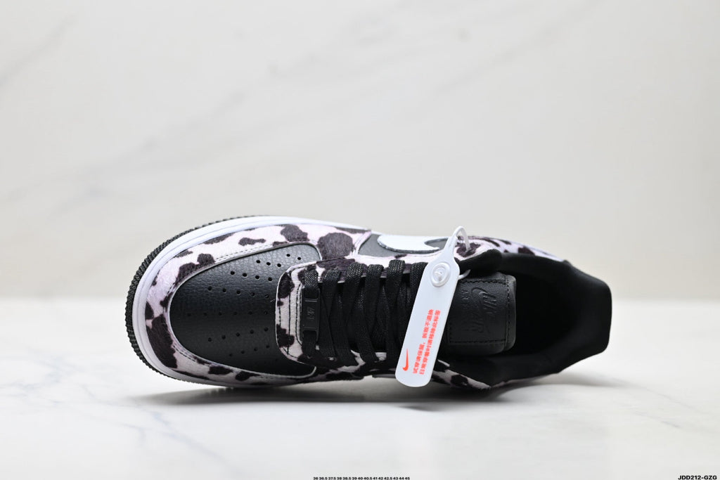Nike Air Force 1 Low Black White Cow Print Unisex Sneakers Style 05