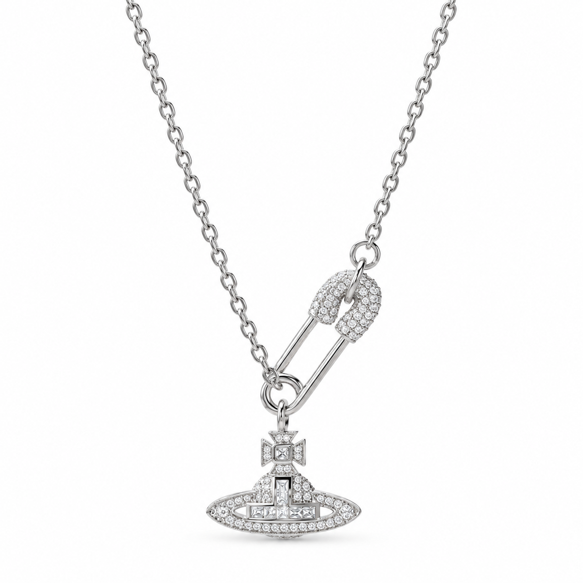 Vivienne Westwood Style Openwork Safety Pin Orb Necklace