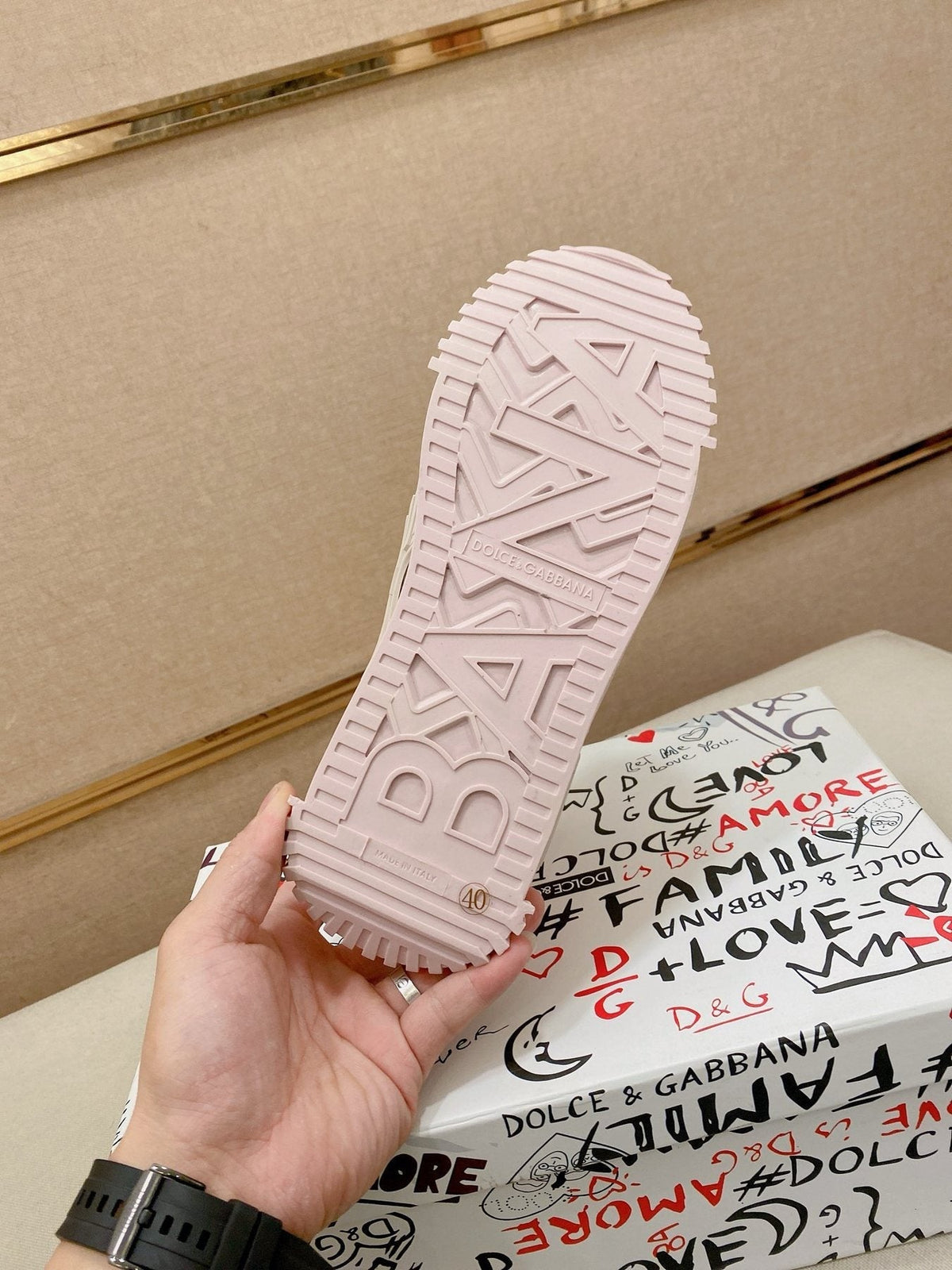 Dolce & Gabbana Pale Pink Cream Low-Top Sneakers