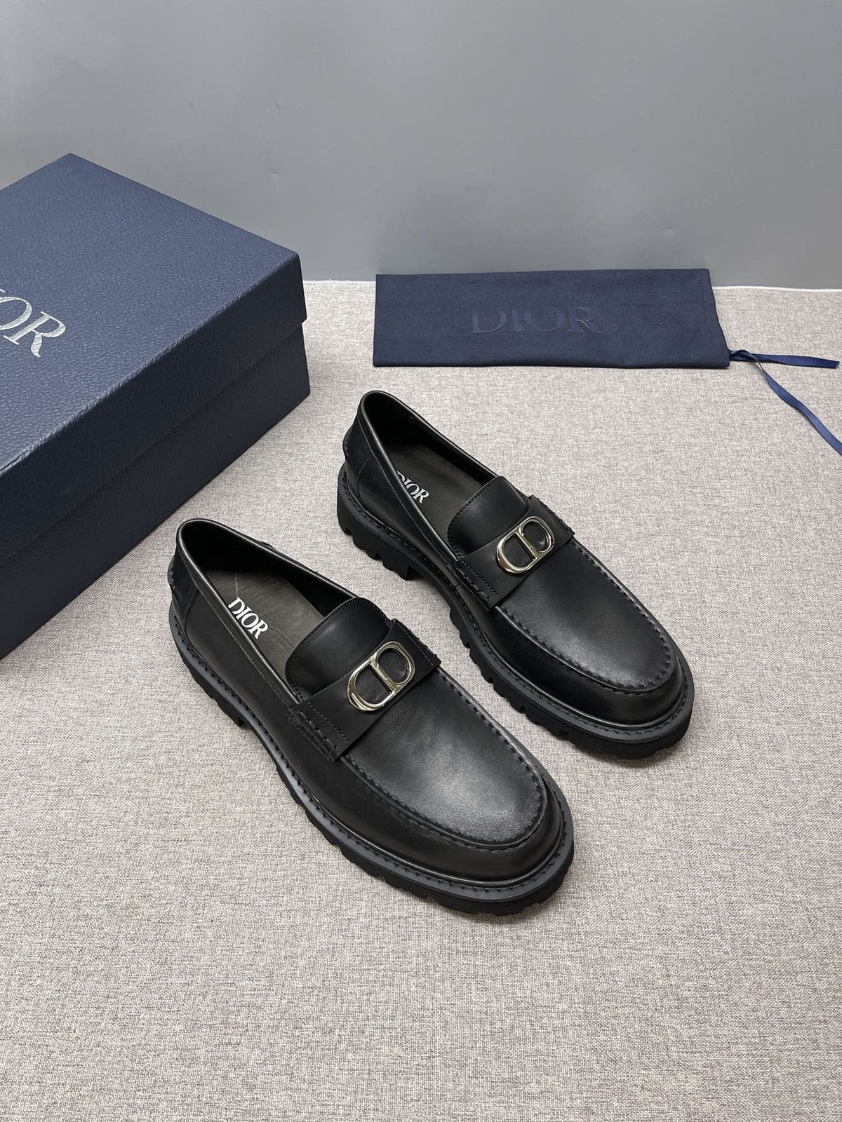 DIOR Men's Black Double-Loop Slip-On Loafers