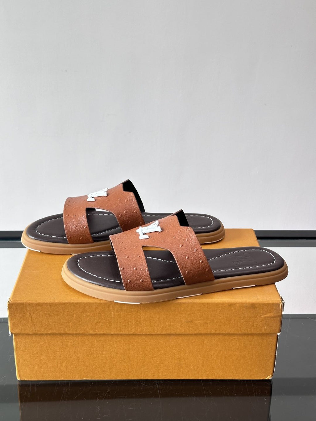Louis Vuitton Brown Logo Slide Sandals