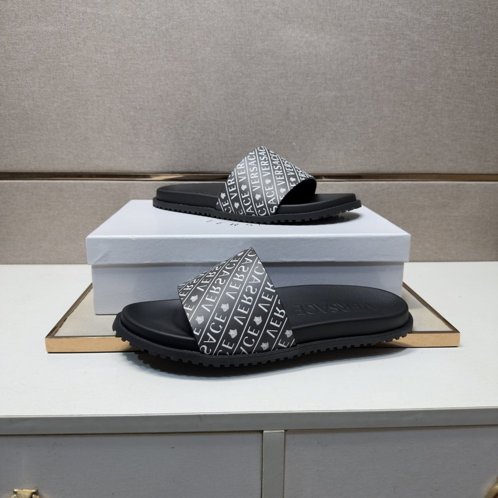 Versace Silver Logo Slide Sandals