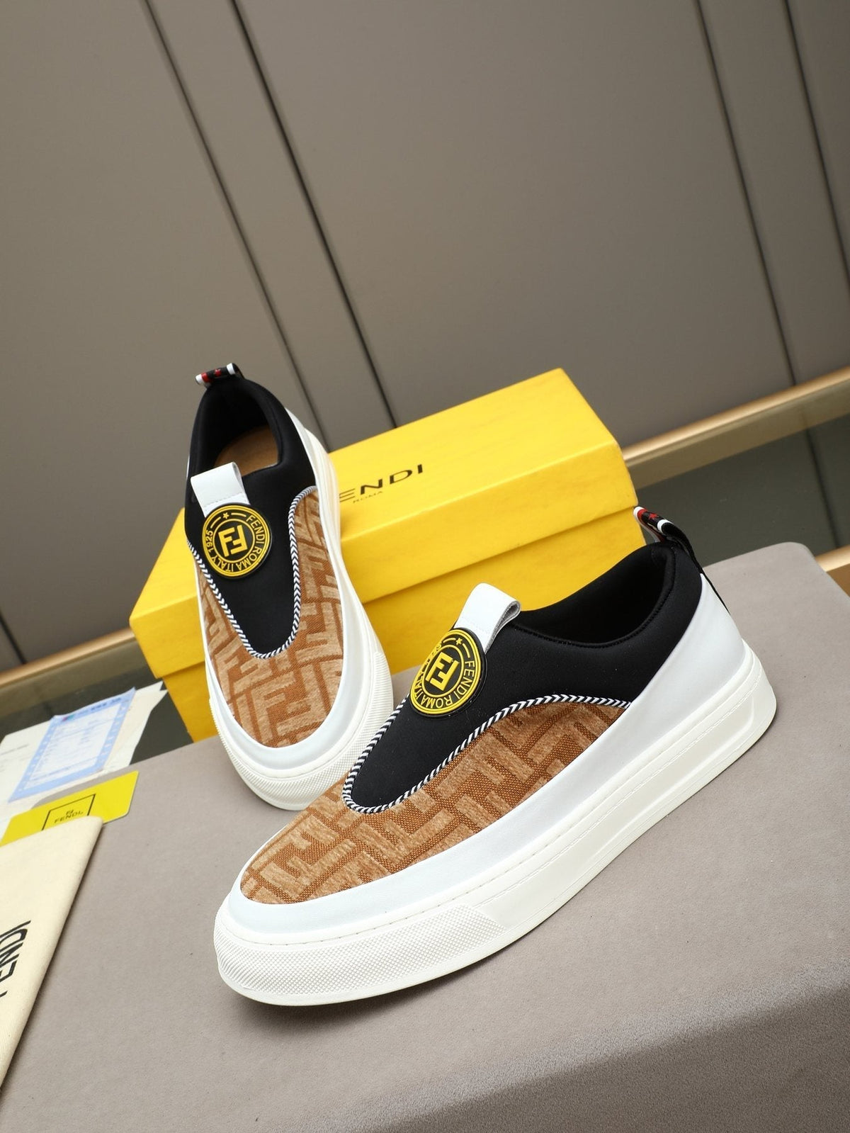 Fendi Brown Patterned Slip-On Sneakers