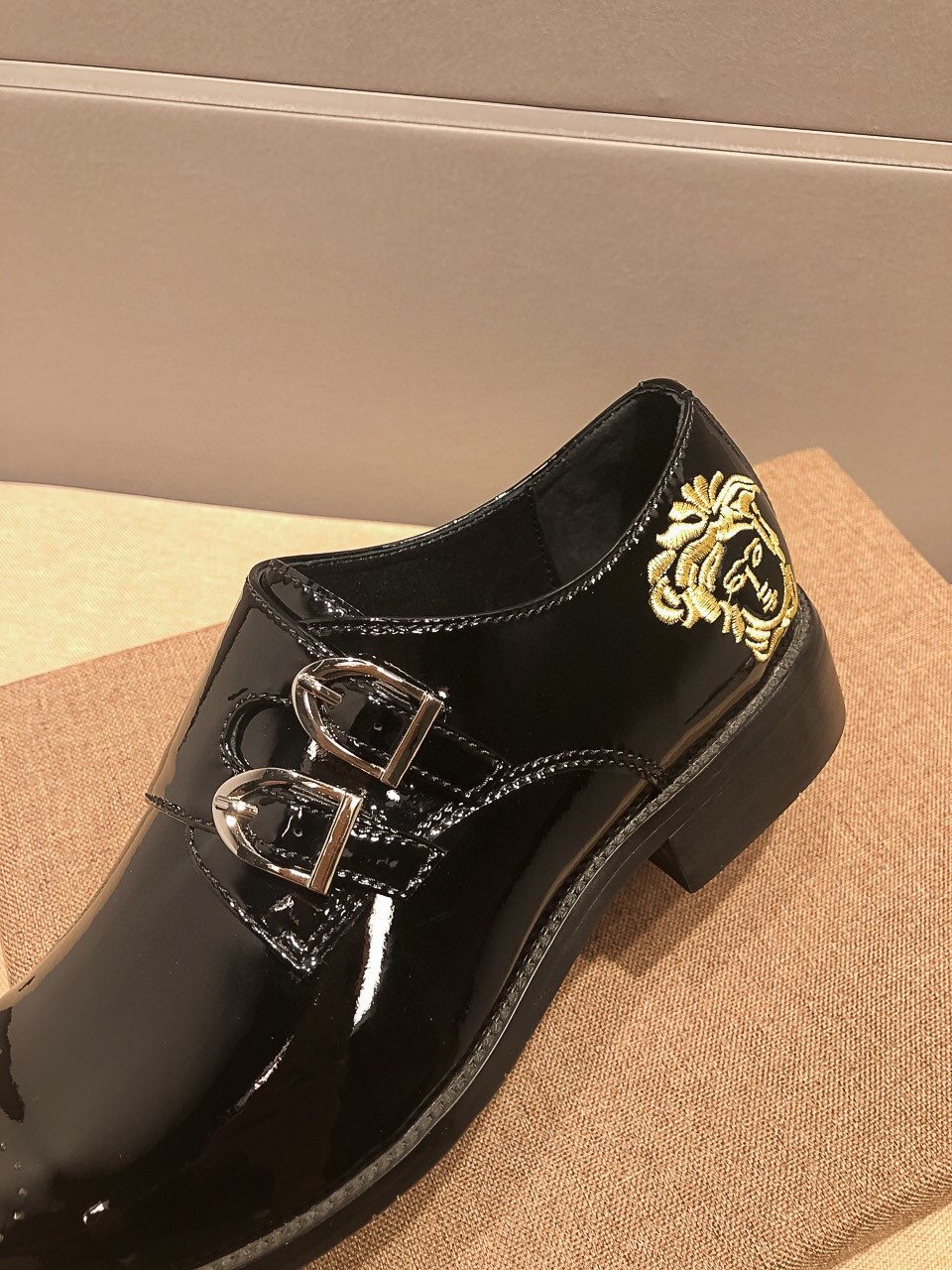Versace Men's Black Embroidered Dress Shoes