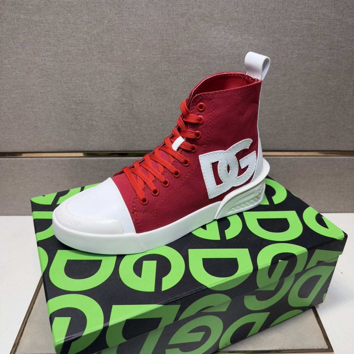 Dolce & Gabbana Red and White High-Top Sneakers