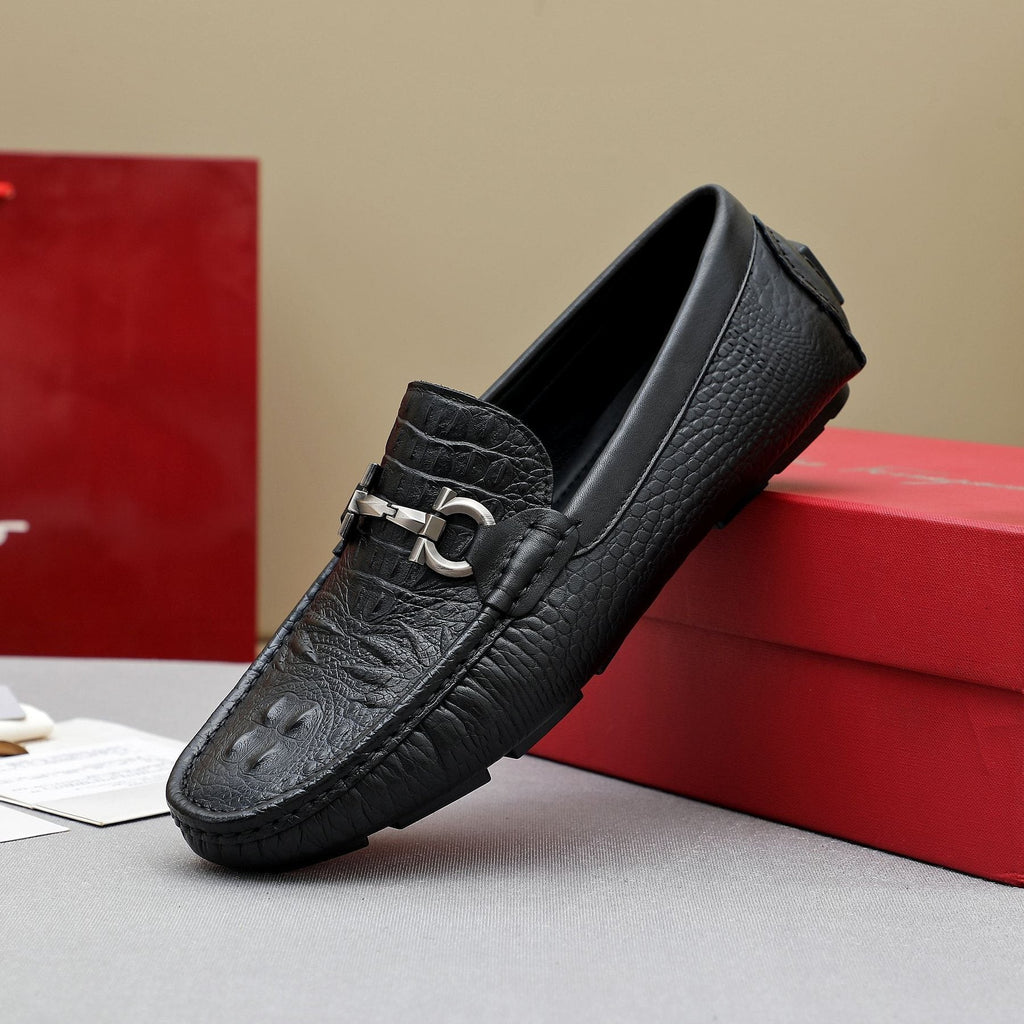 Ferragamo Men's Black Textured Loafers