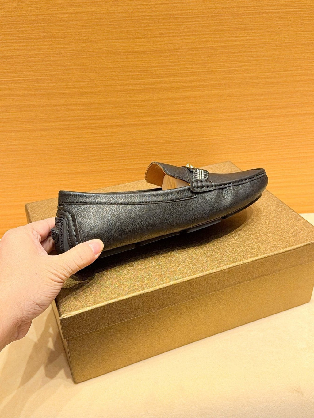 Versace Men's Black Textured Metal-Strap Loafers
