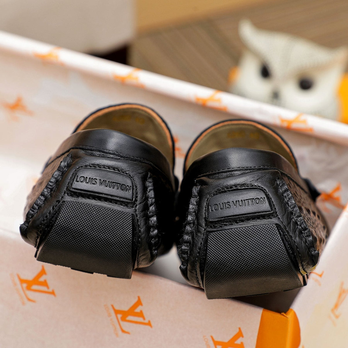 Louis Vuitton Black Textured Driving Loafers