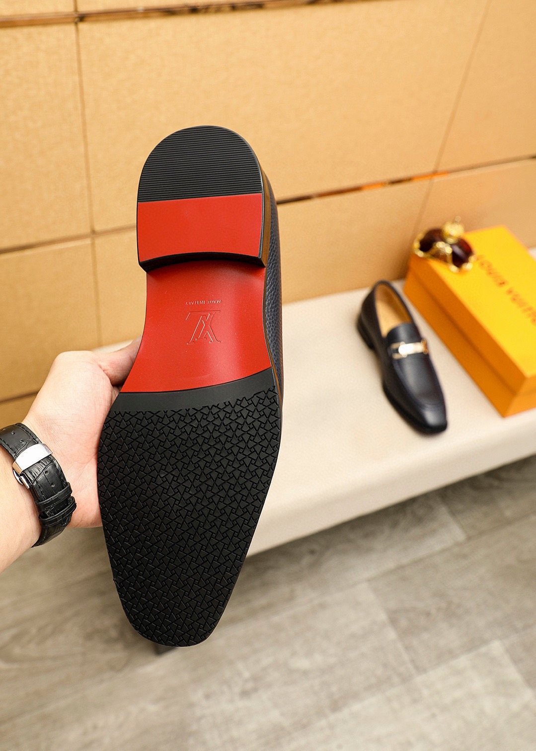 Louis Vuitton Black Pebbled Bar Loafers