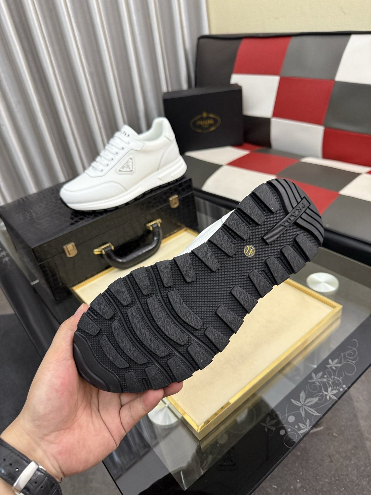 Prada Men's White Textured Low-Top Sneakers