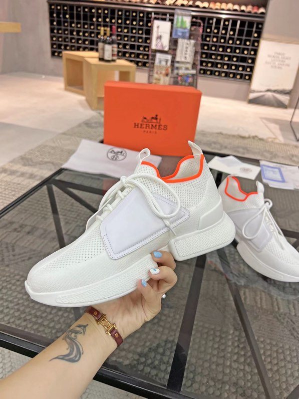 Hermès Men's White Orange Knit Sneakers