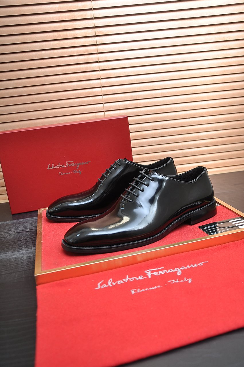 Ferragamo Black Lace-Up Dress Shoes
