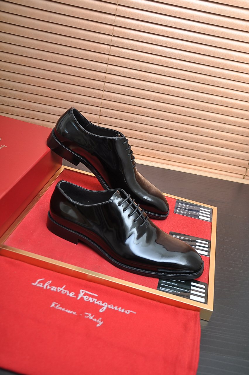 Ferragamo Black Lace-Up Dress Shoes