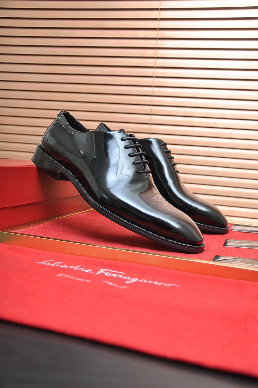 Ferragamo Black Lace-Up Dress Shoes