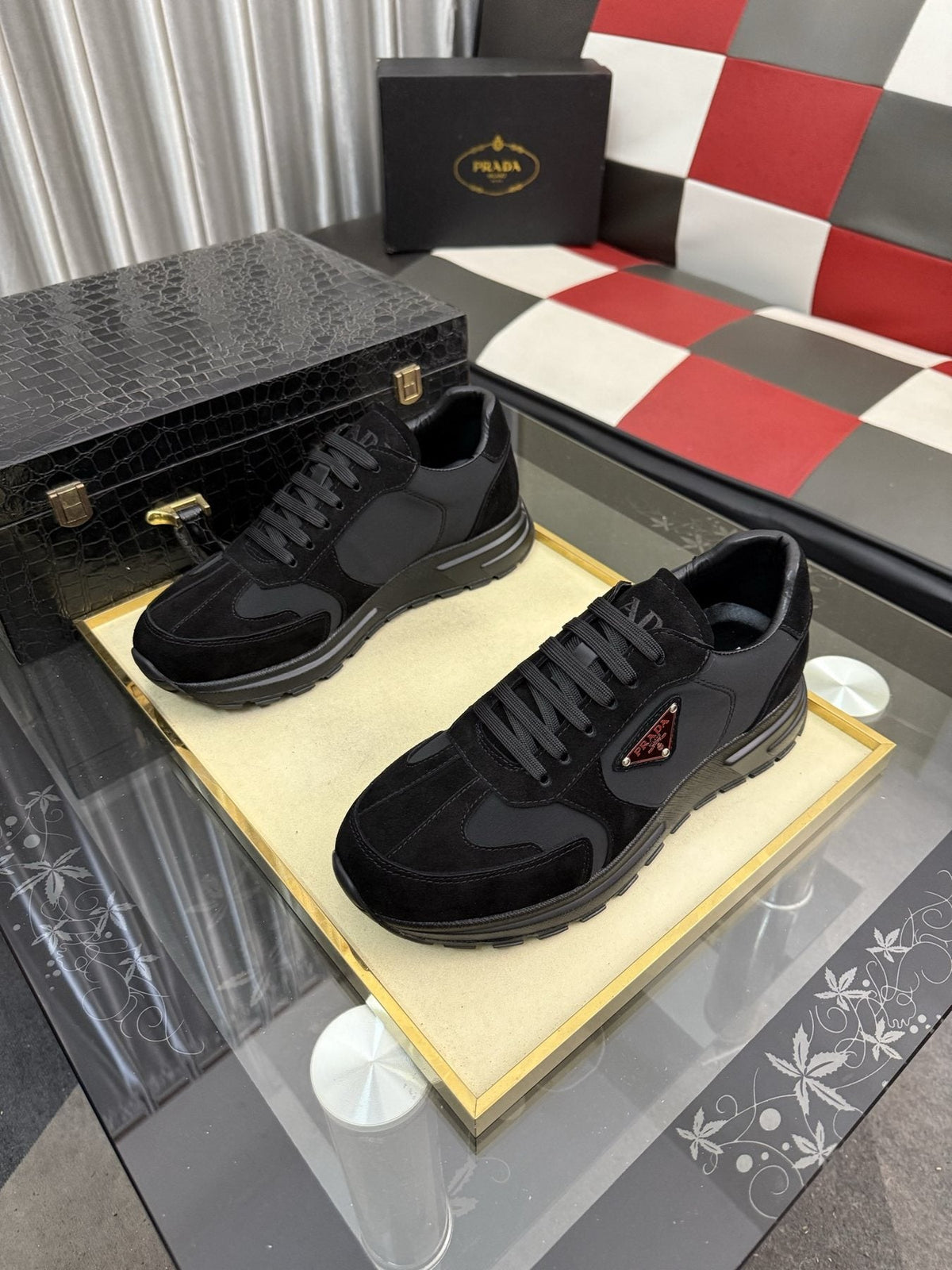 Prada Men's Black Triangle Badge Sneakers