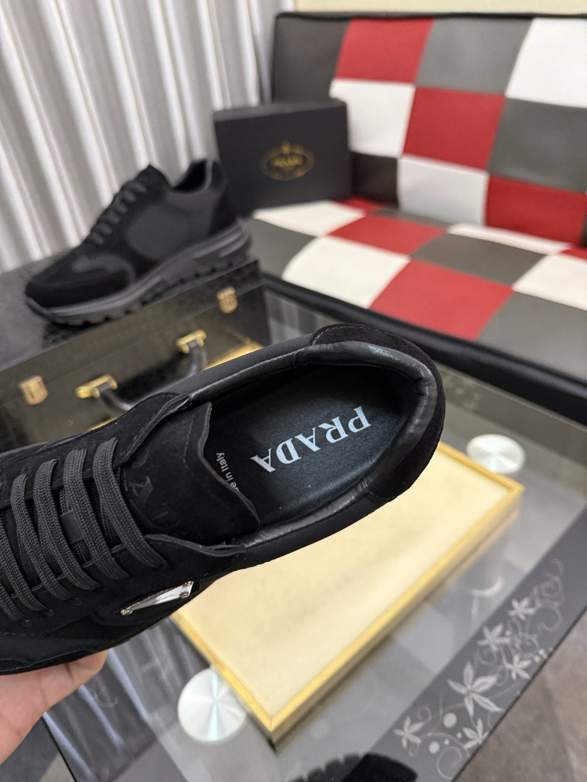 Prada Men's Black Triangle Badge Sneakers