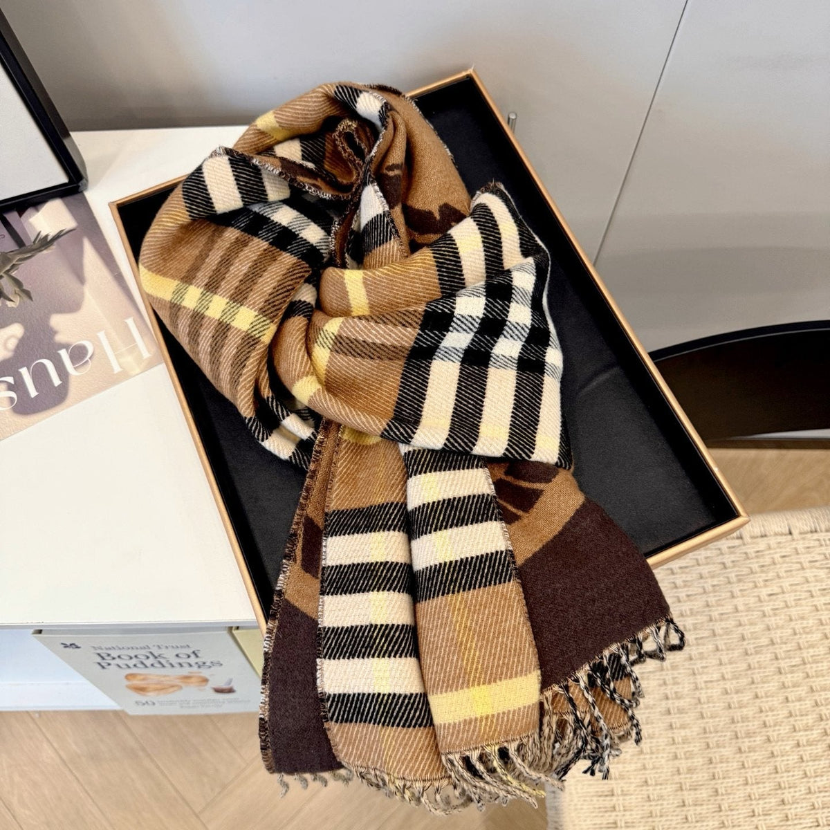 Burberry Brown Plaid Fringe Scarf