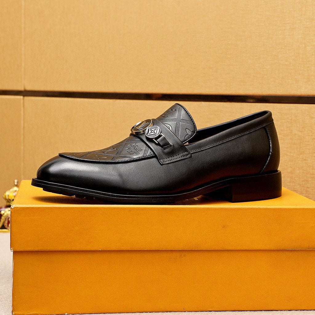 Louis Vuitton Black Embossed Buckle Slip-On Shoes