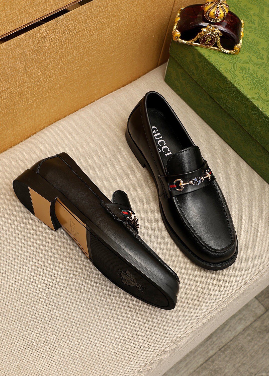 Gucci Black Metal Hardware Loafers