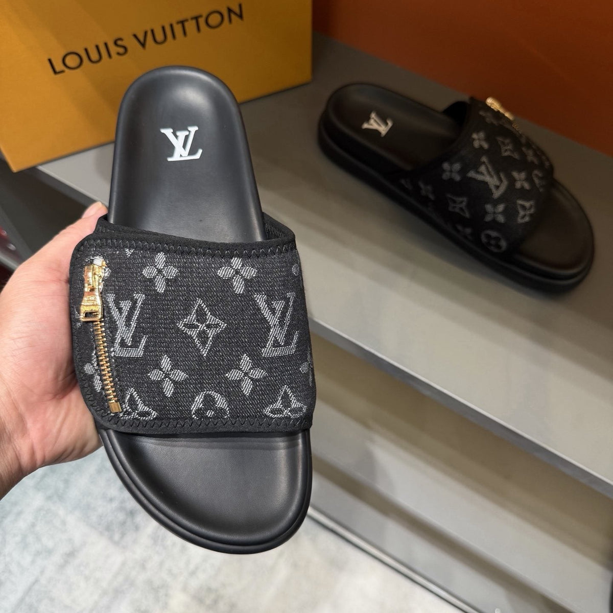 Louis Vuitton Monogram Zip Slide Sandals