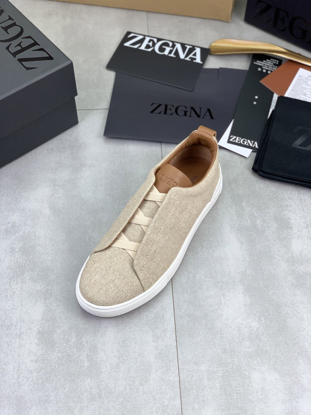 Zegna Triple Stitch Slip-On Sneakers - Canvas Upper