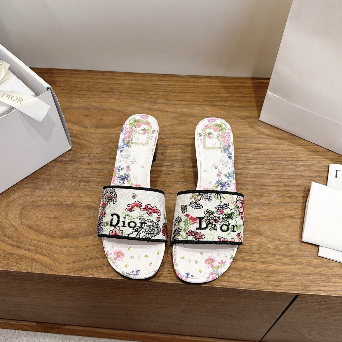 Dior Women's Floral Embroidered Block-Heel Slide Sandals
