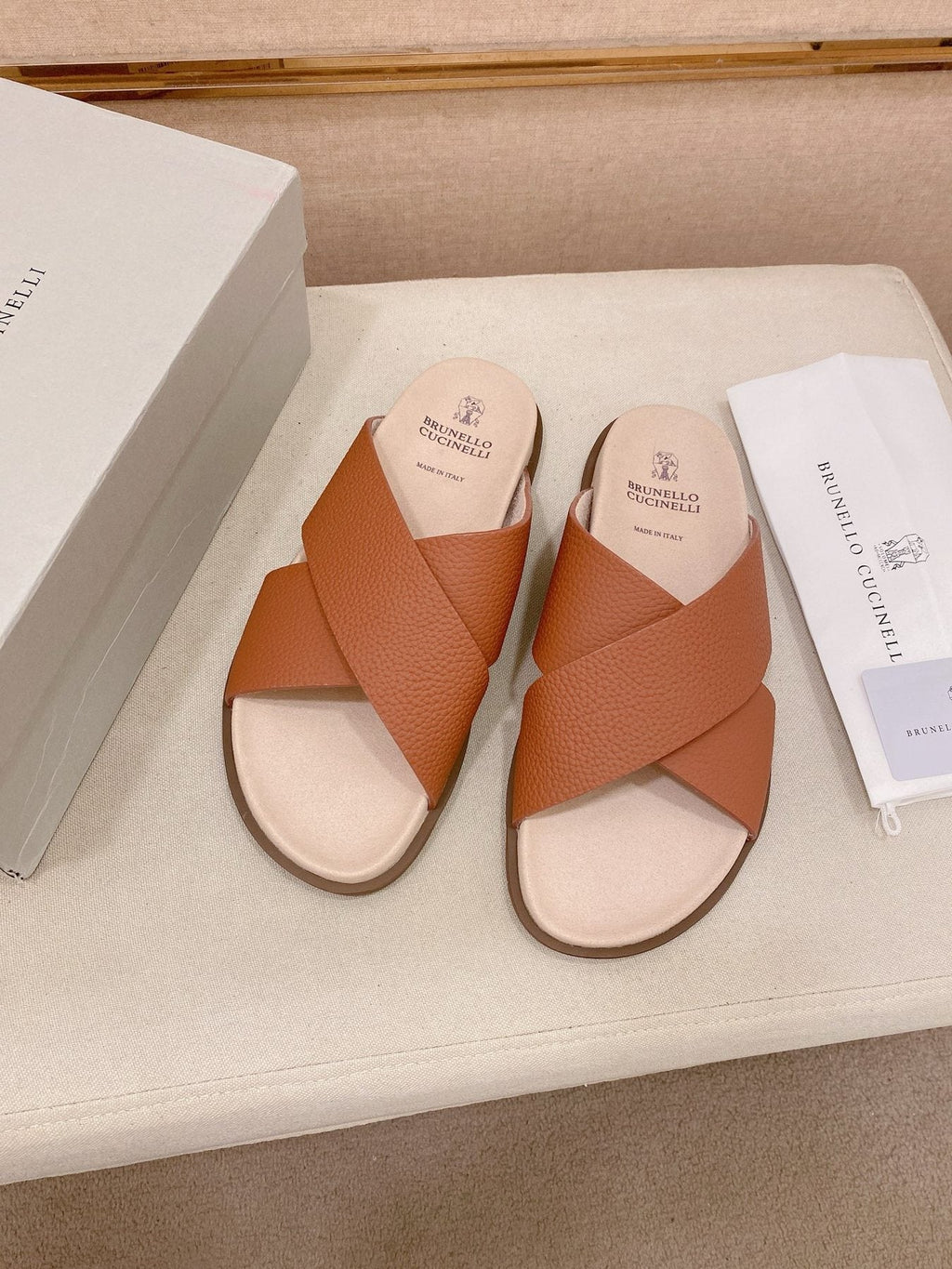 Brunello Cucinelli Men's Cross-Strap Slide Sandals - Open-Toe, Slip-On Design