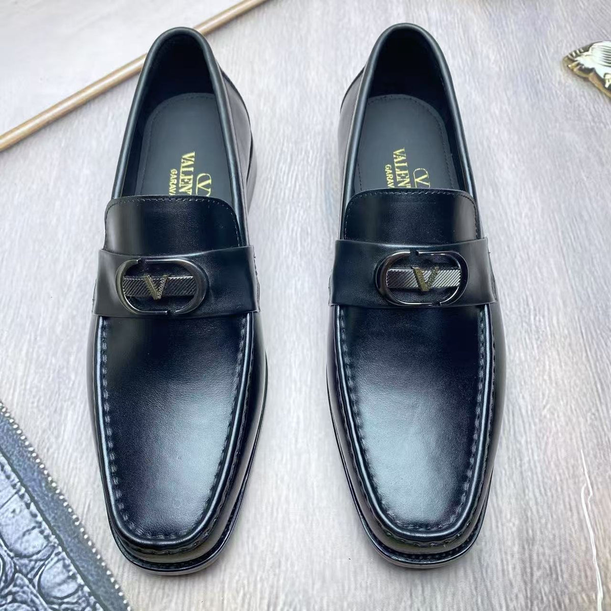 Valentino Square-Toe Loafers with Metal Detail
