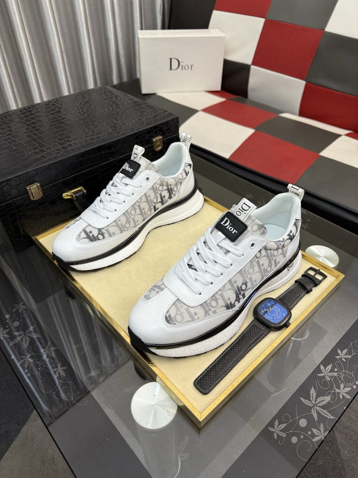 Dior Patterned Panel Low-Top Sneakers - Padded Collar