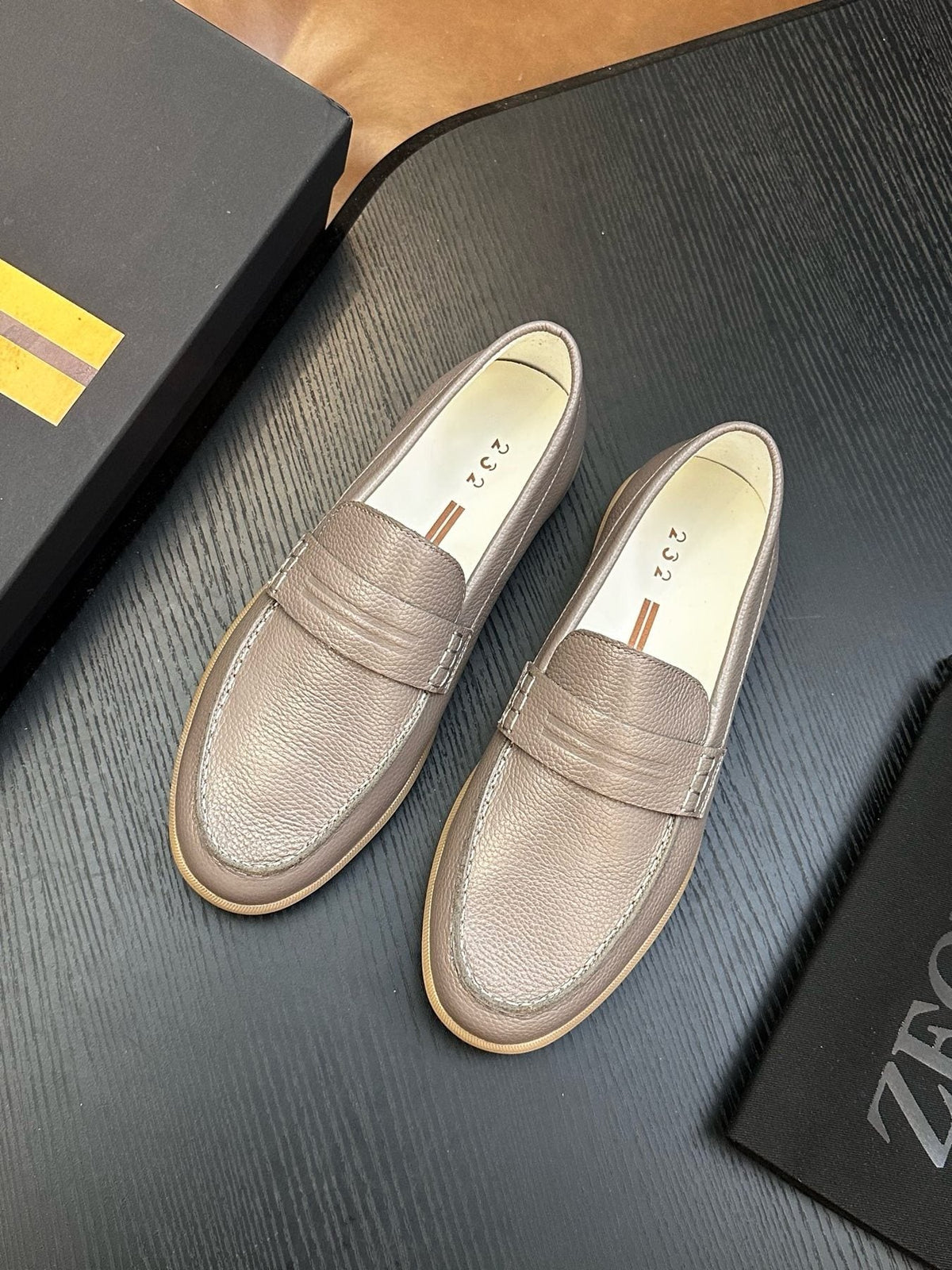 Zegna Textured Leather Strap Loafers
