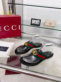 Gucci Green-Red Strap Thong Sandals