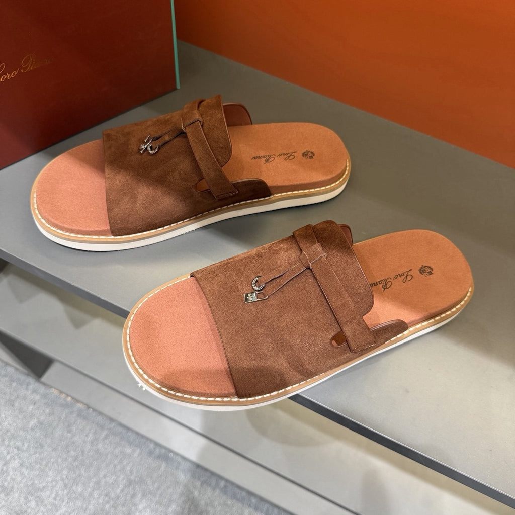 Loro Piana Men's Leather Slide Sandals - Leather Upper And Lining