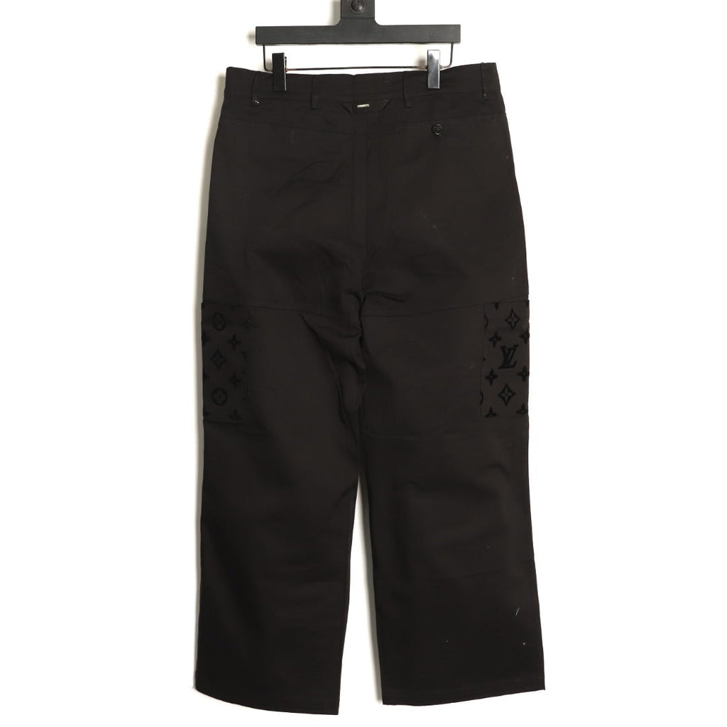 Louis Vuitton Panelled Flocked Denim Trousers - Black